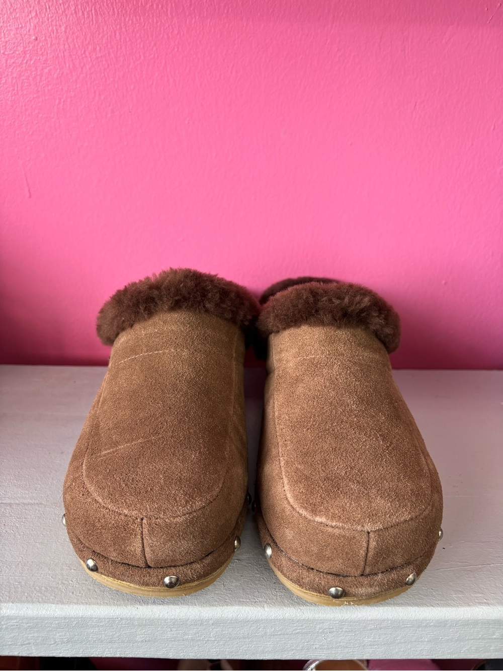 Lamo Brown Suede Shearling Clogs